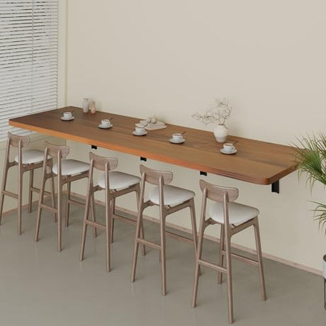 IAE Floating Wall Mounted Folding Table Desk with Pine Wood,72" x 22" Foldable Workbench,Fold Down Wall Mounted Foldable Desk with Shelf Brackets,Laundry Folding Table for Home,Dining,Kitchen,Teak IAE