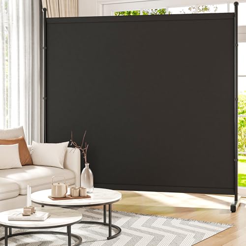 Yettsoy Single Panel Room Divider 6FT Large Privacy Partition Screen, 71" W Freestanding Wall Divider for Room Separation, Portable Room Divider Panel Privacy Screen for Dorm Studio Office, Black Yettsoy