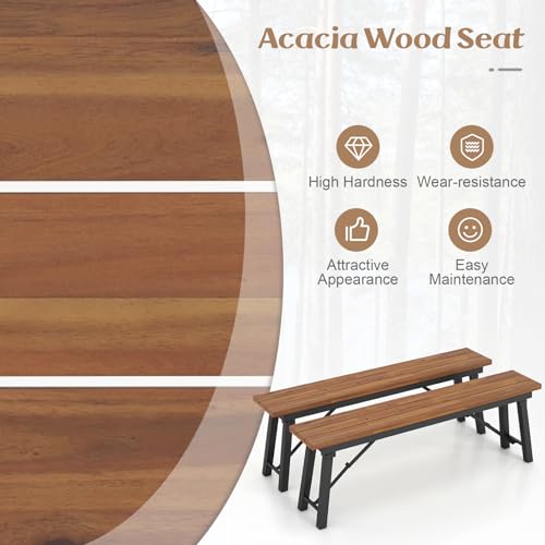 Tangkula Set of 2 Folding Acacia Wood Benches – 55-Inch Backless Outdoor Dining Seating for 2-3 People Tangkula