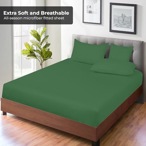 Royale Linens Fitted Sheet Full - Ultra Soft 1800 Brushed Microfiber - Hotel Luxury Bottom Sheets - Wrinkle Free & Fade Resistant - Deep Pocket Fitted Sheet Only (Full, Hunter Green) ROYALE LINENS