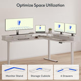 FLEXISPOT 63" L Shaped Standing Desk with Shelf Electric Corner Table, Drawers, Adjustable Computer Workstation for Home, Office,63x55in, White Top + White Frame FLEXISPOT