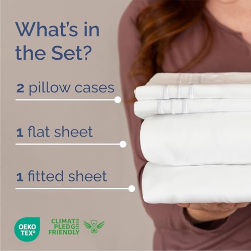 Queen Size 4 Piece Sheet Set - Comfy Breathable & Cooling Bed Sheets Set - Hotel Luxury Bedding for Women, Men, Kids, Teens, Boys & Girls - Deep Pockets, Ultra-Soft, Wrinkle Free - Oeko-Tex - White CGK Unlimited