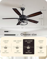 EDISHINE 52 Inch Farmhouse Ceiling Fans With Lights, Rustic Ceiling Fan With Light and Remote, 5 Wood Blades Ceiling Fan with Timer, 6 Speeds Reversible DC Motor for Bedroom, Patio, Porch EDISHINE