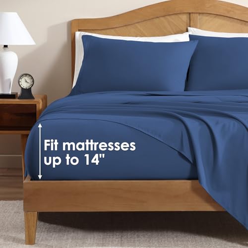ClevaHome Sheet Set Twin Size, 3-Piece Bedding, Lightweight & Super Soft Easy Care Microfiber– Shrinkage & Fade Resistant Bedding Set with 14'' Deep Pockets (Navy Blue) Cleva