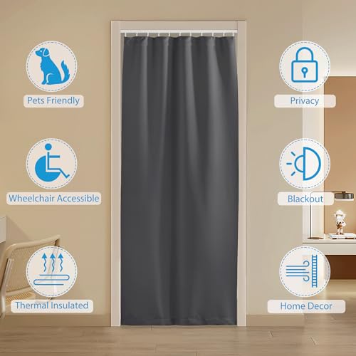 RYB HOME Room Divider Curtain Set with Ceiling Track, Privacy Blackout Thermal Insulated Curtains for Bedroom/Living Room/Basement/Patio/Sliding Glass Door, W100 x L84, Grey, 1 Panel RYB HOME