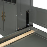 CITYLIGHT Queen Size Murphy Bed with Wine Rack, Storage Cabinet and Shelves, Wooden Wall Bed Frame with Sofa, USB Ports and LED Lights (Gray) CITYLIGHT