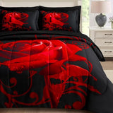 WONGS BEDDING Red Comforter Set Cal King, Reversible Red Rose 7 Pieces Bed in a Bag, Lightweight Soft Microfiber Bedding Sets with Comforter, Flat Sheet, Fitted Sheet, Pillowcases & Shams WONGS BEDDING