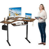 ETHU Electric L-Shape Standing Desk with Keyboard Tray, Height Adjustable 29-42 inches, Modern Style, Brown, For Home Office, Gaming, Work ETHU