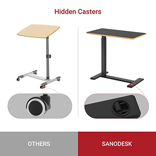 SANODESK Medical Adjustable Overbed Bedside Table with Hidden Casters, Pneumatic Mobile Laptop Computer Standing Desk Cart with Tray, Hospital and Home Use(31.5" W x 17.7" D, Black) SANODESK