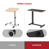 SANODESK Medical Adjustable Overbed Bedside Table with Hidden Casters, Pneumatic Mobile Laptop Computer Standing Desk Cart with Tray, Hospital and Home Use(31.5" W x 17.7" D, Black) SANODESK