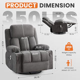 BOSMILLER Swivel Rocker Recliner Chair with Vibration Massage and Lumbar Heating Ergonomic Lounge Chair for Living Room with Rocking Function and Side Pocket, 2 Cup Holders, USB Charge Port