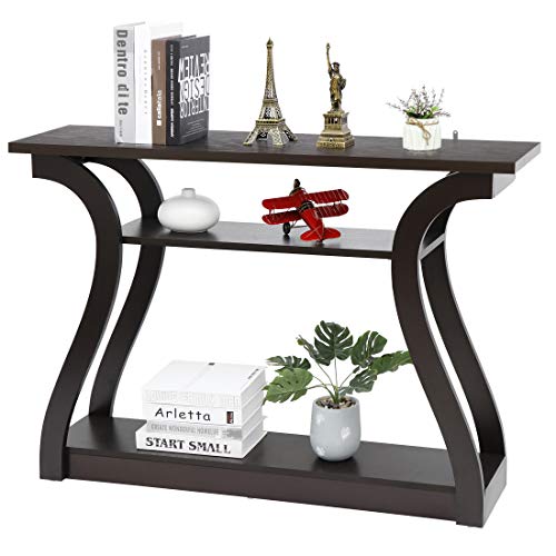 ZenStyle Wood Console Table with Curved Legs and Shelf, 3 Tier Modern Accent Sofa Table for Entryway, Living Room, Hallway, 47 in Wide, Easy Assembly (Cappuccino/Dark Brown) - WoodArtSupply