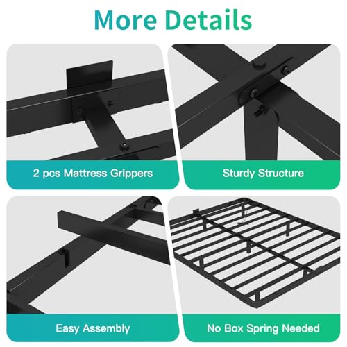 FviMzailon Queen Size Floating Bed Frame - Metal Platform Bed with Smart LED Lights & Charging Station, No Box Spring Needed, Easy Assembly FviMzailon