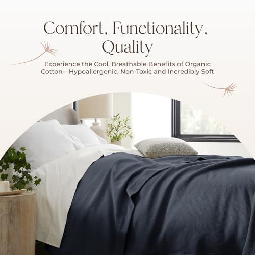 100% Organic Cotton Blanket - GOTS & Fairtrade Certified Organic Cotton Throw Blanket for Bed with Soft Heavy & Breathable Single Knit Weave - Great as Bedspread or Coverlet (Mineral, King/Cal King) Whisper Organics