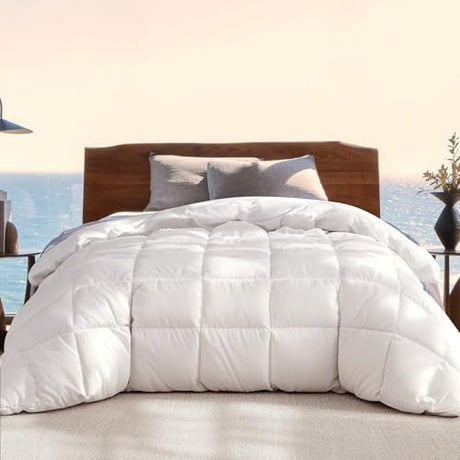 Beautyrest Luxury Hotel Collection Down Comforter Twin Size - 100% Cotton All Season Duvet Insert, Fluffy Goose Feather Fiber with Corner Tabs, White (68" W X 90" L) Beautyrest
