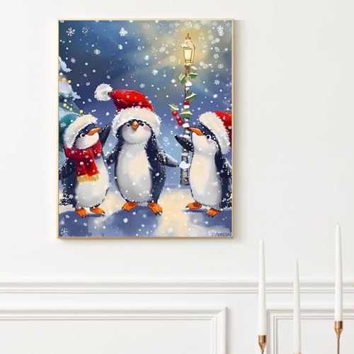 ZUVRDIAI Penguin Christmas Day Funny Paint by Numbers Kits for Adult Canvas Oil Painting for Home Wall Decor 16x20inch Without Frame ZUVRDIAI