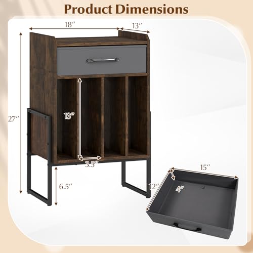 Giantex Record Player Stand, 2-Tier Turntable Stand with Fabric Drawer, Open Vinyl Storage and Display Shelf, Modern Wood Record Stand, Vinyl Record Storage for Living Room, Media Room (Rustic Brown) Giantex