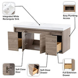 Spring Mill Cabinets Kelby 48 Inch Modern Floating Bathroom Vanity with White Single Sink Top, 2-Door Cabinet, 2 Soft-Close Drawers, 48.5" W x 18.75" D x 22.25" H, Forest Elm Spring Mill Cabinets