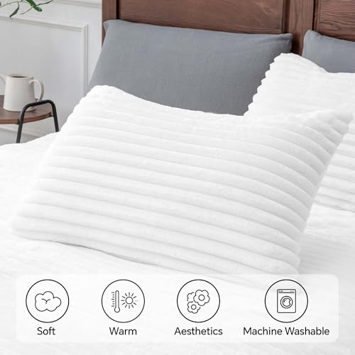 BEDELITE Fleece King Comforter Set -Super Soft & Warm Fluffy Bright White Bedding, Luxury Fuzzy Heavy Bed Set for Winter with 2 Pillow Cases BEDELITE