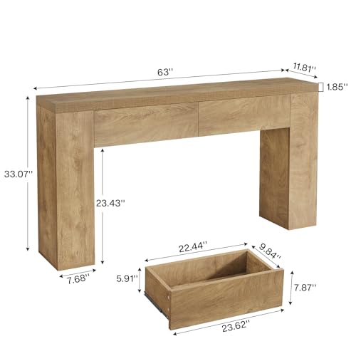 Tribesigns 63-Inch Wooden Foyer Table with with 2 Hidden Drawers, Farmhouse Console Table for Living Room, Hallway, Entrance, Easy Assembly (Brown) Tribesigns