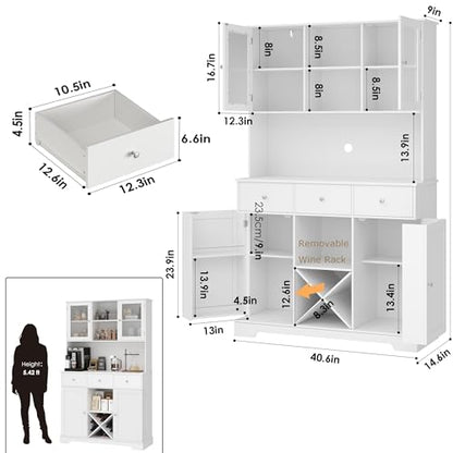 HOSTACK 68" Tall Kitchen Pantry Storage Cabinet, Modern Kitchen Hutch with Microwave Stand, Food Pantry Cabinet with Countertop & Shelves, Buffet Bar Cabinet with Wine Rack for Dining Room, W - WoodArtSupply