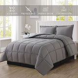 Elegant Comfort 3-Piece Reversible Comforter Set, All Season Cozy, Soft Down Alternative, Quilted - Box Stitched - Duvet Insert with 4 Corner Tabs, Comforter with Shams, Twin XL, Gray/Silver Elegant Comfort