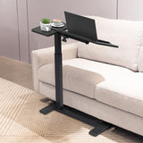 yaaqoo Adjustable Overbed Bedside Table with Hidden Wheels, Pneumatic Tilt Board Rolling Laptop Standing Desk Cart, Mobile Over Bed Sofa Chair Side End Tables, Walnut (Black) yaaqoo