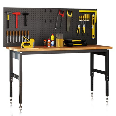 60" Heavy Duty Adjustable Workbench with Pegboard,2000 LBS Capacity ExploreHorizon