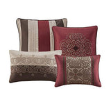 Madison Park Essentials Delaney 24-Piece Room In A Bag Comforter Set-Satin Jacquard, All Season Luxury Bedding, Sheets, decorative pillows and Curtains, Valance, King(104"x92"), Medallion Red Madison Park