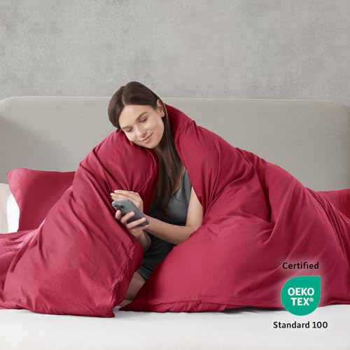 Hearth & Harbor Full Duvet Cover Set - Full Soft Prewashed Burgundy Red Duvet Cover, 3 Piece Set with Zipper Closure, 1 Duvet Cover 80x90 inches and 2 Pillow Shams Hearth & Harbor