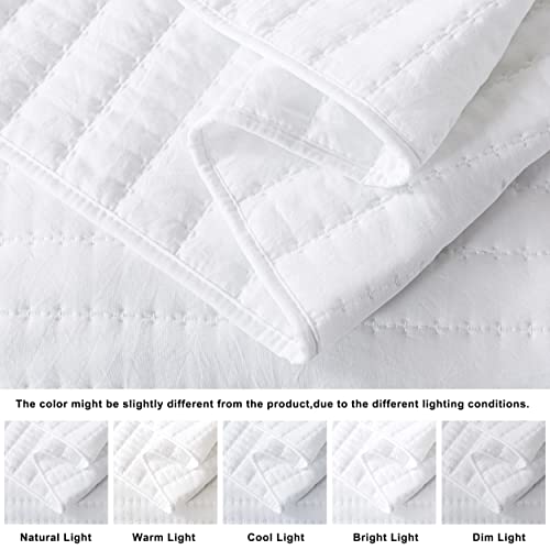 ROARINGWILD White Twin Size Quilt Bedding Sets with Pillow Sham, Lightweight Soft Bedspread Coverlet, Quilted Blanket Thin Comforter Bed Cover for All Season, 2 Pieces, 68x90 inches ROARINGWILD