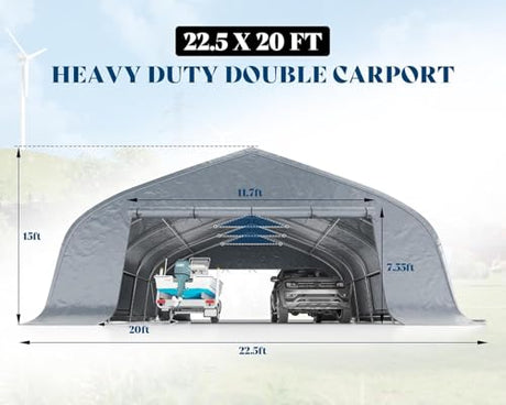 AMERLIFE 22.5 x 20 FT Enclosed Carport, Heavy Duty Car Port, Outdoor Car Shelter with Galvanized Steel Frame, Waterproof PE Cover, Wind & Snow Resistant, Silver AMERLIFE