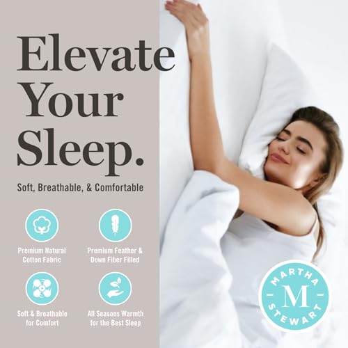Martha Stewart Luxurious Goose Feathers Down Fiber Comforter Twin Size 100% Cotton Duvet Insert, Hotel Quality Hypoallergenic Comforter, 43 oz All Seasons Medium Warmth 68 x 90 Inch White Martha Stewart