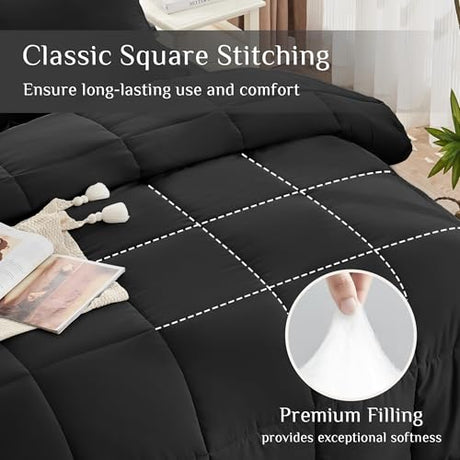 JOLLYVOGUE Twin Comforter Set, Ultra-Soft Bed in a Bag Twin Size 5 Pieces, Oeko-TEX Certified Bedding Set with Down Alternative Comforter, Sheets, Pillowcases & Shams, Black JOLLYVOGUE