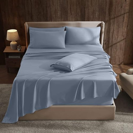 Hearth & Harbor Extra Deep Pocket Sheet Sets, Luxury Soft 6 Piece Bed Sheet Set Fits Mattress 18-24 Inches - Queen, Stone Blue Hearth & Harbor