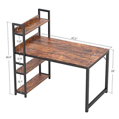 CubiCubi Computer Desk 47 inch with Storage Shelves Study Writing Table for Home Office,Modern Simple Style, Rustic Brown - WoodArtSupply