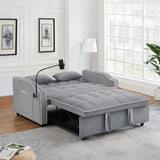 Pull Out Sofa Bed with Phone Holder, Convertible Velvet Loveseat Sleeper with 2 USB Charging Ports, Modern Futon Couch with Cup Holders and Adjustable Backrest, Love Seat for Living Room, Light Grey