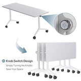 Modular Conference Table, Folding Conference Room Tables with Wheels, Modern Rectangle Training Table with Flip Top, Large Seminar Tables for Office Boardroom Meeting Room (2pack 61in) Generic