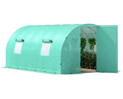 Papababe 20x10x7.5 FT Extra high Large Walk-in Greenhouse for Outdoors, Upgraded Swing Door, Heavy Duty Galvanized Steel Frame Tunnel Greenhouse kit, Reinforced PE Cover & Film Clips, Green - WoodArtSupply