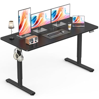 Zontera Standing Desk, Height Adjustable Electric Stand up Desk, 55 x 24 Inches Sit Stand Home Office Desk with Splice Board, Black Frame/Black Top