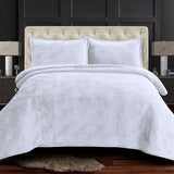Tribeca Living Oversized Velvet Quilt Set King - Buttery Soft 260GSM Velvet Bedding for Luxurious Comfort - Double-Sided Capri Medallion Quilted Design in Rich White Tribeca Living