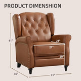 CANMOV Genuine Leather Recliner Chair, Push Back Recliner with Rivet Decoration and Tufted Back, Mid Century Wingback Accent Chair for Living Room, Bedroom, Office, Brown