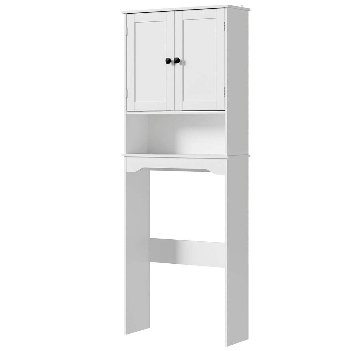 RRX Over The Toilet Storage Cabinet,Bathroom Above Toilet Cabinets Organizer, 24.8" L x 9.1 "W x 65.7 "H Free Standing Toilet Rack with Adjustable Shelf and Open Storage,Double Doors, White RRX