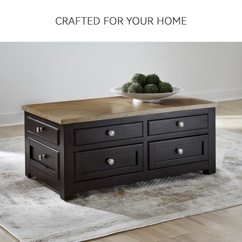 Signature Design by Ashley Drazmine Casual Lift-Top Coffee Table with 4 Drawers and Casters, Dark Brown & Light Brown Signature Design by Ashley
