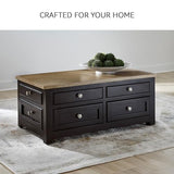 Signature Design by Ashley Drazmine Casual Lift-Top Coffee Table with 4 Drawers and Casters, Dark Brown & Light Brown Signature Design by Ashley
