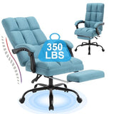 KCREAM Erogonomic Reclining Office Chair with Footrest, High Back Fabric Cute Comfortable Recliner Office Desk Chair with Leg Foot Rest for Women,Blue KCREAM