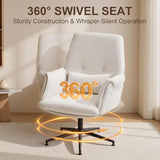 High Back Home Office Chair Without Wheels, Upholstered Fabric Desk Chair with Armrests, Ergonomic Swivel Computer Task Chair (White) Eronfrione