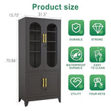 Lusiwry 71”H Metal Storage Cabinet with Lock Glass Doors and Shelves,Steel Garage File Cabinets, Kitchen Pantry Cabinet Tall Locker Organizer for Home, Office, Warehouse,Tool（Black） Lusiwry