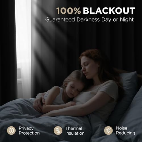 Joydeco Blackout Curtains for Bedroom, Black out curtains 96 inch long 2 Panels, Long Black Drapes with Rod Pocket Back Tab, Room Darkening Noise Reducing & Wrinkle-Free Drapes for Living Room Windows Joydeco