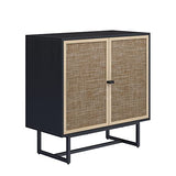Nathan James Accent Boho Modern Free Standing Buffet Sideboard Hallway, Entryway, Dining Living Room, 1 Storage Cabinet, Black Oak/Cane Nathan James